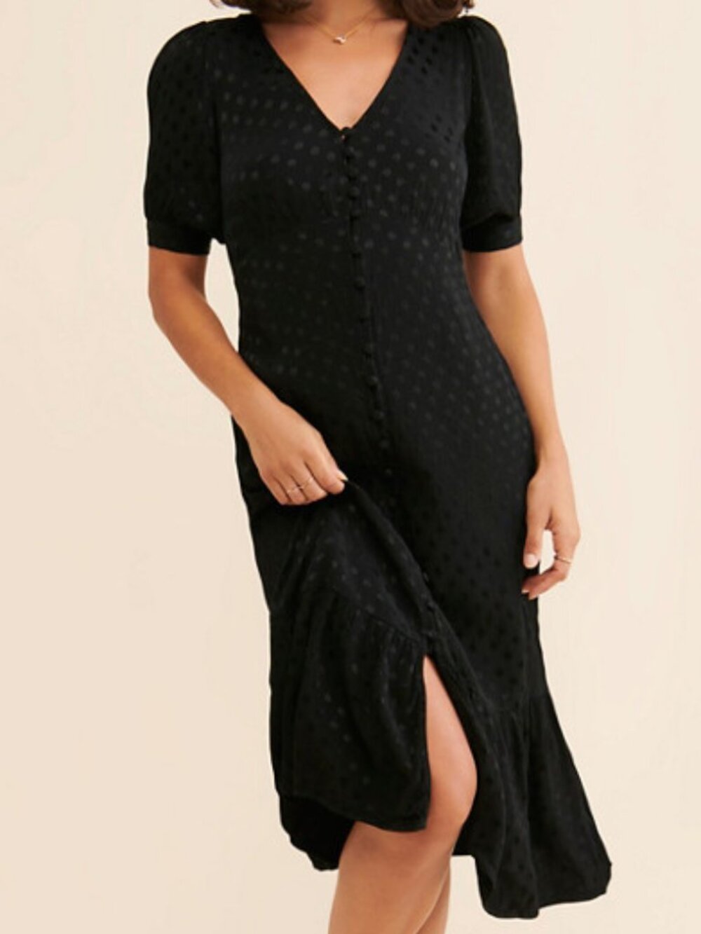 Anthropologie Maeve Eudora Midi Dress Black Polka Dot Size 6